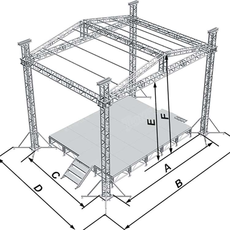 Sistema de truss de escenario de techo triangular curvo de aluminio 6x5x6m