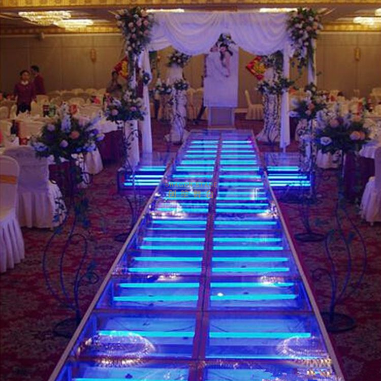 Podio de plataforma de escenario de baile transparente acrílico de vidrio portátil 7,5x2,5 m de altura 0,4-0,8 m